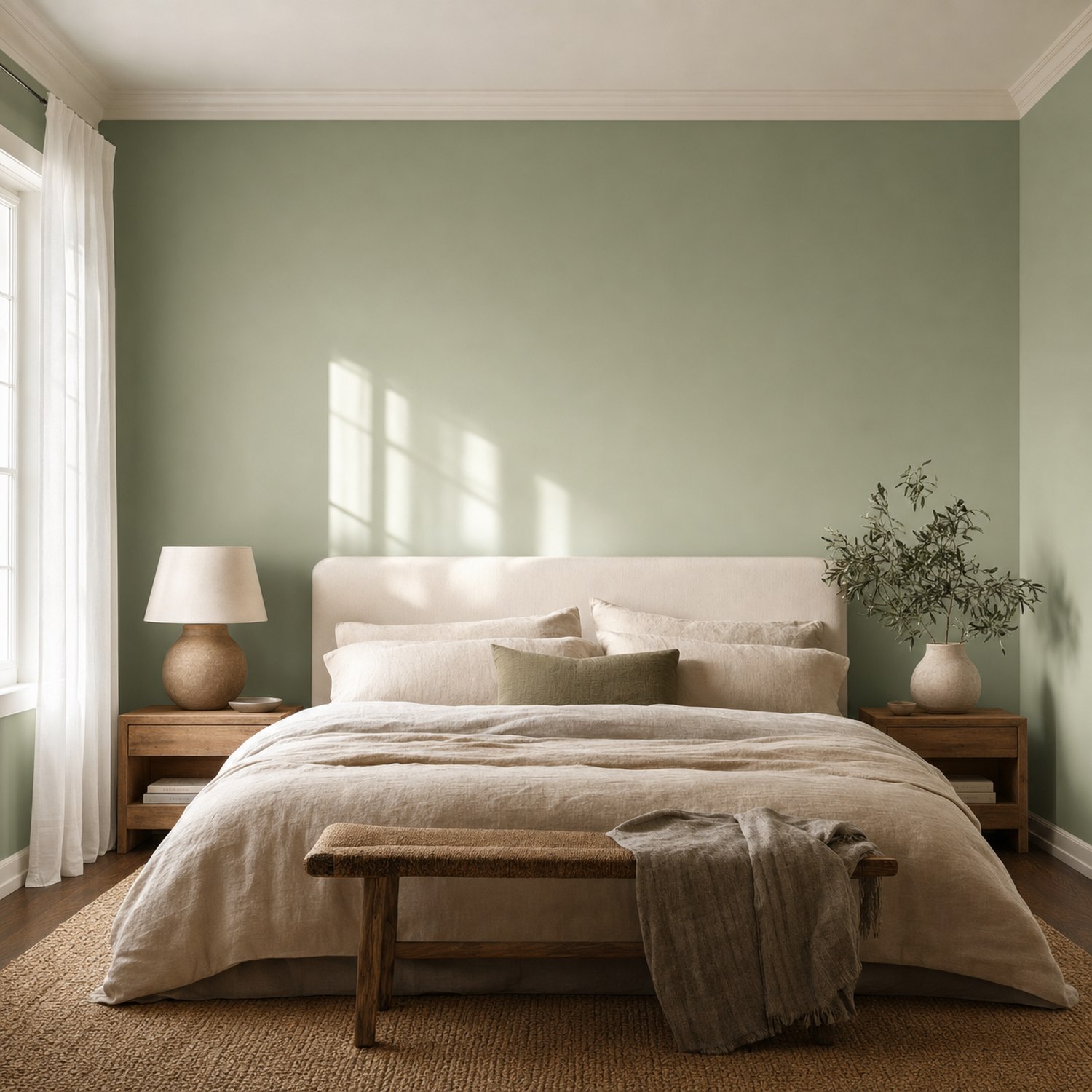 Dormitorio Premium en vivienda de Sevilla en verde salvia