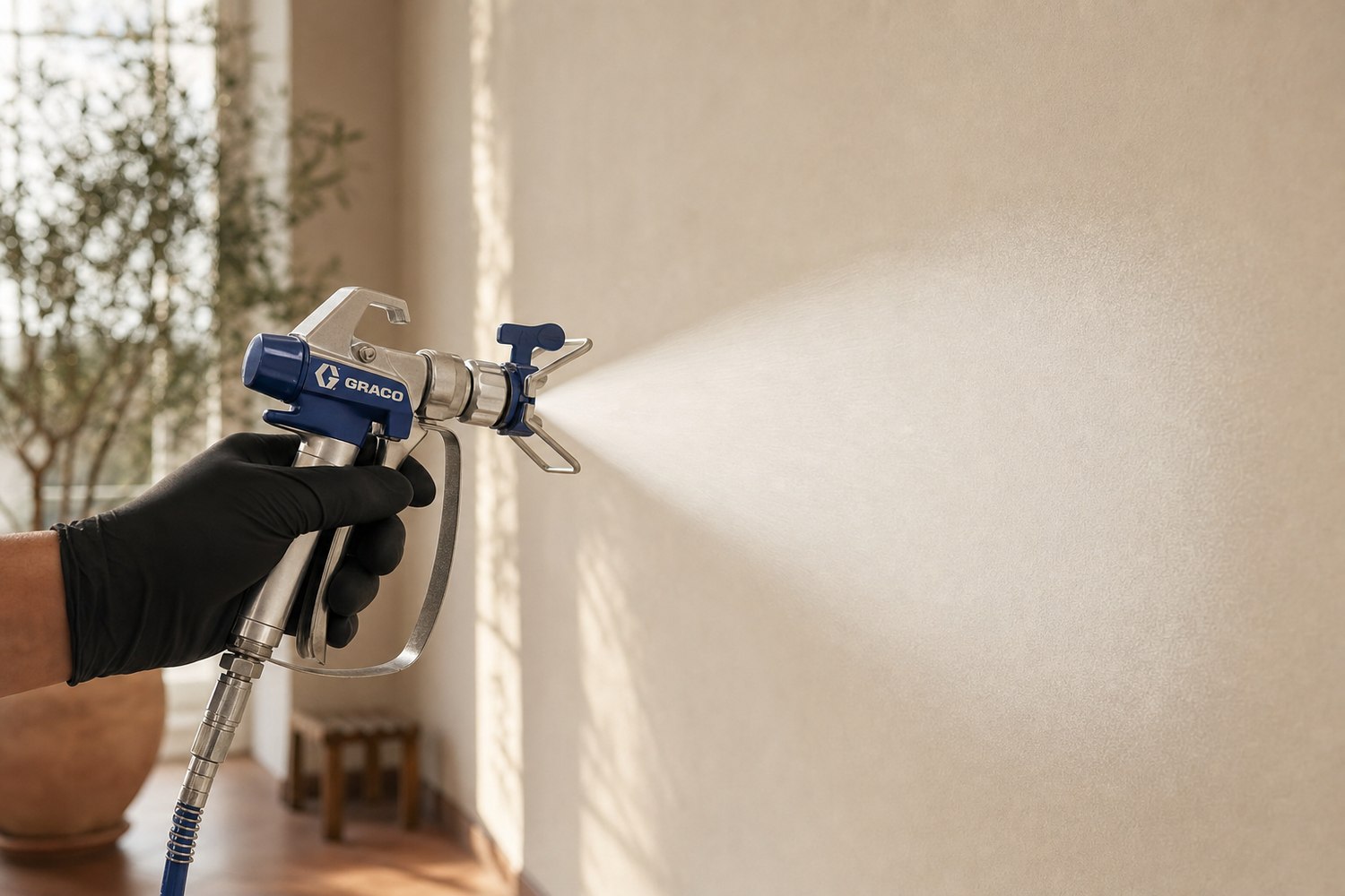 Aplicación de pintura con sistema airless GRACO en interior de vivienda